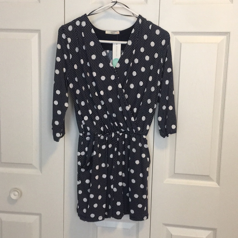 Le Lis Delphine Navy Blue Polka Dot Romper